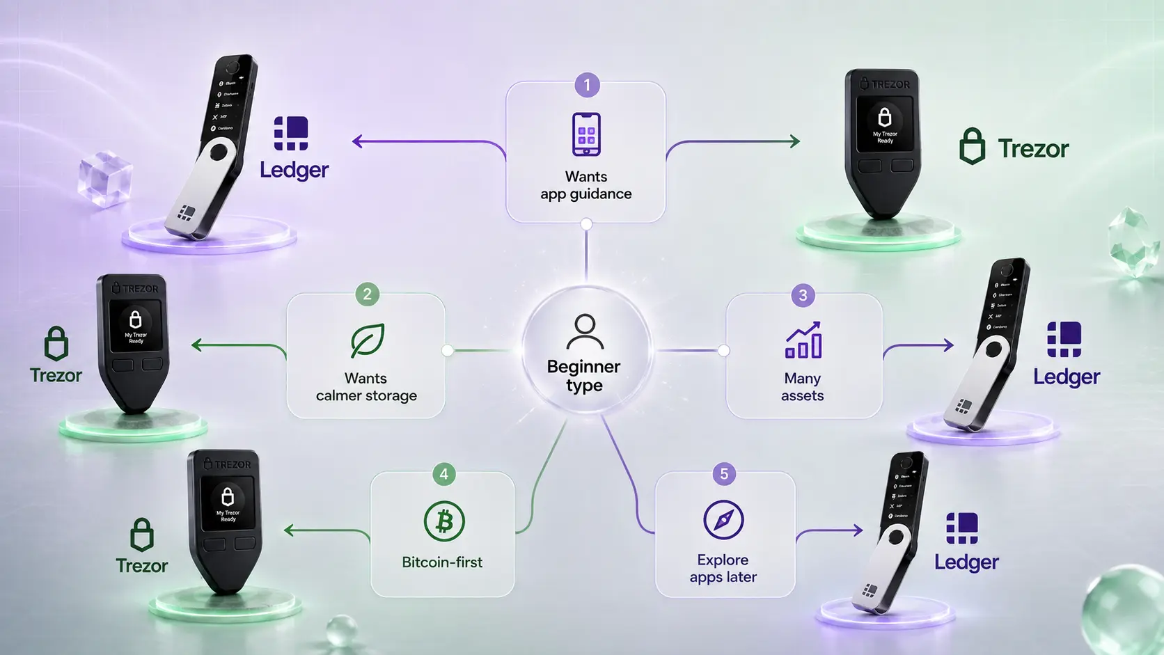 Ledger vs Trezor Bitcoin wallet comparison infographic