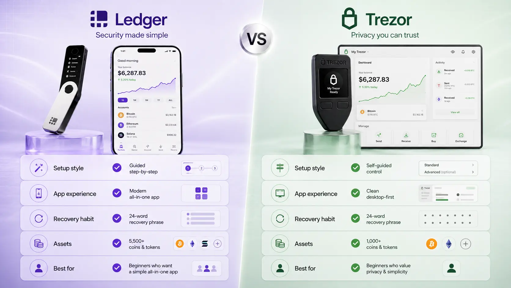 Bitcoin holder wallet scenarios for Ledger and Trezor