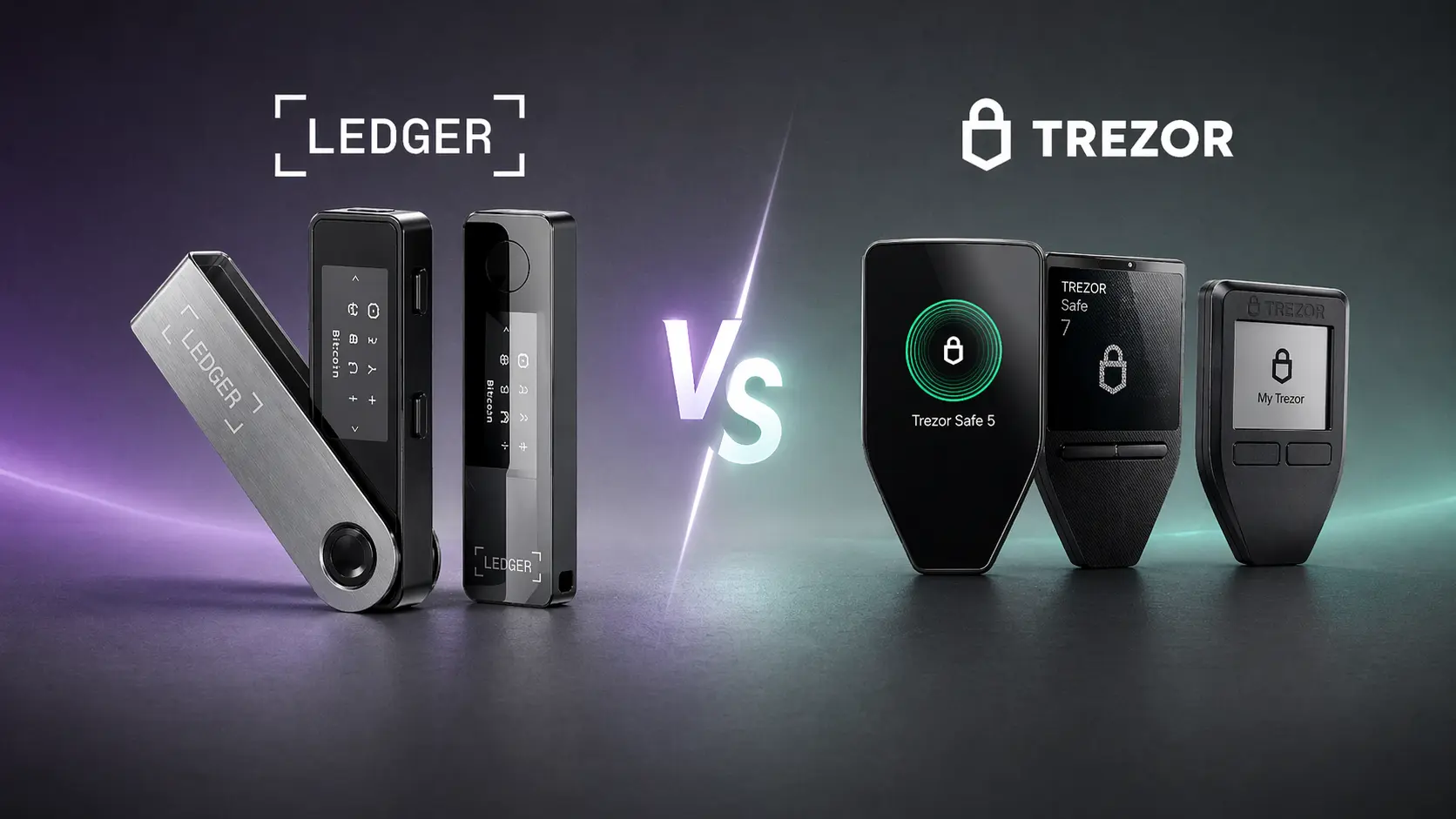 Ledger versus Trezor supporting product visual