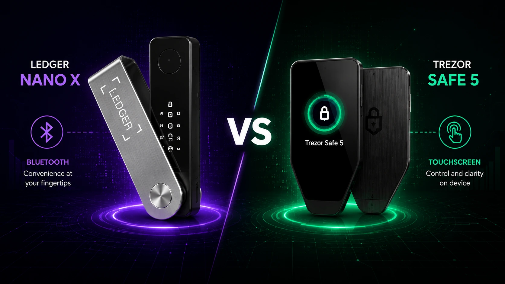 Ledger Nano X vs Trezor Safe 5 hardware wallet comparison
